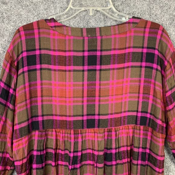 Jane & Delancey Long Sleeve Top S Pink Navy Plaid Hi-Low Light Weight Flannel - Picture 9 of 12